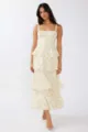 Elegant summer floral print maxi dress with slim-fit waist and tiered skirt detail - Light Yellow