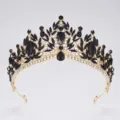 Baroque black crystal bridal tiara gorgeous wedding crown hair accessories pageant queen - Gold + Black Zirconia