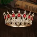 Baroque gold crown tiara with red teardrop crystal rhinestones for bridal wedding pageant - Gold + Red Waterdrop Rhinestone