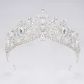 Detailed view of exquisite silver baroque crystal tiara with sparkling rhinestones for brides. - Silver + White Rhinestone