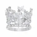 Silver rhinestone crown cake topper, leaf design decorative tiara for birthday party floral details. - Silver