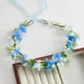 Blue and white floral bridal crown headband detail, forest style wedding hair accessory. - Blue