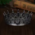 Baroque vintage black crystal crown tiara, exquisite metal alloy design for bridal wedding party. - Gun Black + Black Waterdrop Rhinestone