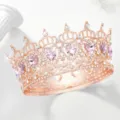 Tiara de corona de oro rosa con cristales de corazones rosas accesorios de pelo de boda - Oro rosa + estrás rosa