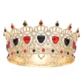 Corona de aleación barroca con pedrería de corazón rojo y negro para novia y bodas. - Dorado + Strass Negro Rojo