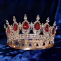 Corona Oro Rosa Barocca con Strass Goccia Rossa Tiara Sposa Matrimonio Accessorio - Oro Rosa con Zirconia Rossa