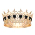 Baroque gold crown with black heart gems and sparkling rhinestones for wedding bridal headpiece. - Gold + Black Zirconia