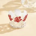 Exquisite alloy rhinestone rose crown cake topper closeup for stunning flower decoration. - Silver + Red Rhinestone