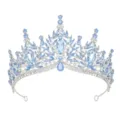 Exquisite silver bridal tiara crown featuring sparkling light blue crystals and clear rhinestones. - Silver and Blue Opal