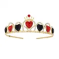 Gold alloy tiara with red and black heart rhinestones for kids party hair accessories - Gold Black And Red Rhinestone Tiara Only
