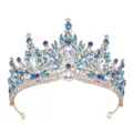 Exquisite crystal tiara detail, featuring blue and clear rhinestones on a gold-plated base. - Gold With Sky Blue Rhinestone