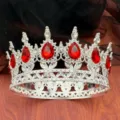 Barock Legierung Strass Krone Diadem, rote Tropfen Kristall Kuchendeckel und Braut Haar Accessoire. - Silber mit roten Strasssteinen