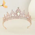 Roségold Braut Strass Krone Tiara, eleganter glänzender Kristall Haarschmuck für Hochzeit. - Roségold + Klarer Zirkonia