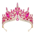 Crystal pink rhinestone tiara wedding bridal crown elegant gold hair accessories for women - Gold + Rose Red Rhinestone