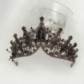 Tiara da sposa in cristallo scuro corona nuziale in stile vintage gioiello per capelli - Bronzo Fatto A Mano Strass Grigio Chiaro