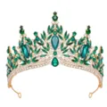 Detailed view of a stunning green crystal bridal tiara, sparkling gold crown for wedding. - Gold with Green Zircon