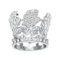Stunning silver-tone alloy crystal rhinestone crown ring flower shape sparkling jewelry piece - Silver + White Rhinestone