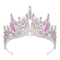Sparkling rhinestone bridal tiara crown for wedding, birthday, and party celebrations. - Silver With Pink AB Rhinestone
