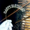 Sparkly rhinestone happy birthday letter metal headband crown for party hair accessory - Gold
