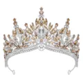 Sparkling rhinestone bridal tiara silver crystal crown wedding hair accessory detailed view. - Silver With Coffee Rhinestone
