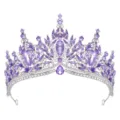 Detailed close-up of the sparkling purple crystal bridal tiara showing exquisite rhinestone work. - Silver + Purple Rhinestone