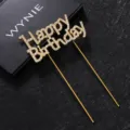 Rhinestone Happy Birthday Cake Topper Gold Metal Letter Insert Birthday Party Decor - HP Gold Topper