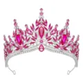 Close-up detail shot of the glittering pink crystal tiara, sparkling rhinestones on metal. - Silver + Rose Red Rhinestone