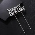 Rhinestone Happy Birthday cake topper alloy sparkling party dessert decoration insert - HP Silver Topper