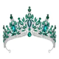 Detailed view of a stunning green crystal tiara, exquisite alloy bridal crown for wedding events. - Silver + Green Zirconia