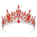 Red rhinestone bridal tiara crystal crown exquisite alloy wedding hair accessory for women - Silver + Red Rhinestone