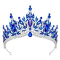 Stunning blue and clear crystal tiara crown detailed view, elegant bridal hair accessory. - Silver with Royal Blue Rhinestone