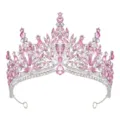 Exquisite pink crystal tiara detail, sparkling rhinestones and alloy crown for wedding and party. - Silver + Pink Rhinestone