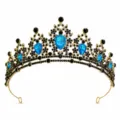 Barock Vintage Braut Krone Tiara mit blauen und schwarzen Strasssteinen fuer Hochzeit. - Antikgold mit Schwarzem und Blauem Strass