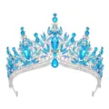 Stunning blue crystal bridal tiara detail, sparkling silver alloy rhinestone wedding crown for women - Silver With Lake Blue AB Rhinestone
