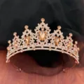 Braut Roségold Strass Tiara Barock Kristall Krone Hochzeit Haarschmuck für Damen - Roségold mit Bernsteinfarbenem Strass