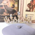 Bridal rhinestone crown tiara wedding hair accessories for women luxury crystal headpiece - Gold White Zirconia
