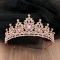 Roségold Braut Krone glitzernd rosa Strass Tiara Hochzeit Haarschmuck für Frauen - Roségold + Rosa Strassstein