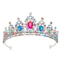 Barock Strass Braut Tiara Krone Hochzeit Haarschmuck bunte Kristall Haarreif Accessoire - Silber + Bunter Zirkon