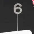 Glitter strass nummer 6 taarttopper zilveren stokje verjaardag feest dessert decoratie - Nummer 6