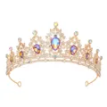 Goldene Braut Tiara Kristall Barock Krone Hochzeit Haarschmuck Glänzendes Haarband - Gold mit rauchgelben AB Strasssteinen