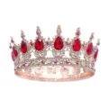 Couronne ronde baroque or rose avec cristaux en goutte rouge et strass étincelants. - Or Rose avec Zirconia Rouge