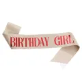 Glitter gold birthday girl sash party accessory detail shot, elegant celebration ribbon decor - Gold + Red Letter GIRL Sash