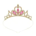 Nahaufnahme der goldenen Strass Prinzessin Tiara mit rosa Kristallen für Haarschmuck. - Gold mit rosa Strasssteinen