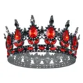 Couronne ronde noire baroque avec strass rouges étincelants en forme de goutte pour mariage - Noir + Strass Rouge