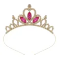 Dettaglio tiara principessa oro, corona di strass con pietre rosa brillanti per bambine. - Oro con strass rosso rosa