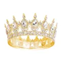 Baroque gold rhinestone crystal tiara crown closeup wedding bridal hair accessories detail - Gold and White Zirconia