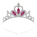Mädchen Kristall Tiara Haarreif süße Prinzessin Haarschmuck für Geburtstag und Party. - Silber + Rosenroter Strass