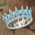 Couronne diademe strass alliage bleu baroque pour accessoires de cheveux de fete mariage - Argent Bleu