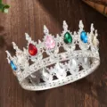 Baroque alloy rhinestone crown tiara with colorful teardrop crystal gems for party decor. - Silver + Mixed Colors