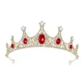 Elegant gold crown tiara with red and white crystal rhinestones for birthday party queen hair. - Gold Red Gemstone Crown